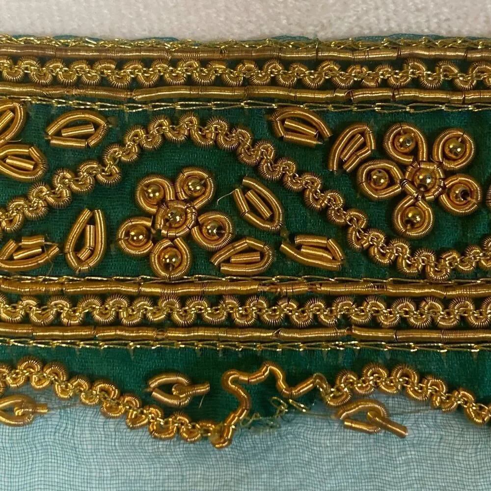 Indian Dupatta Chunni Mint Green Sheer Net Gold Zari Embroidery Scarf Shawl